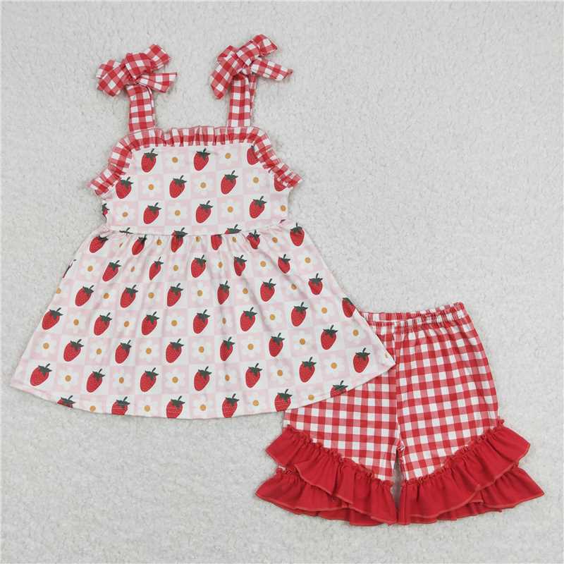 RTS NO MOQ Girls clothes strawberry short sleeve Clothes Sets dress romper