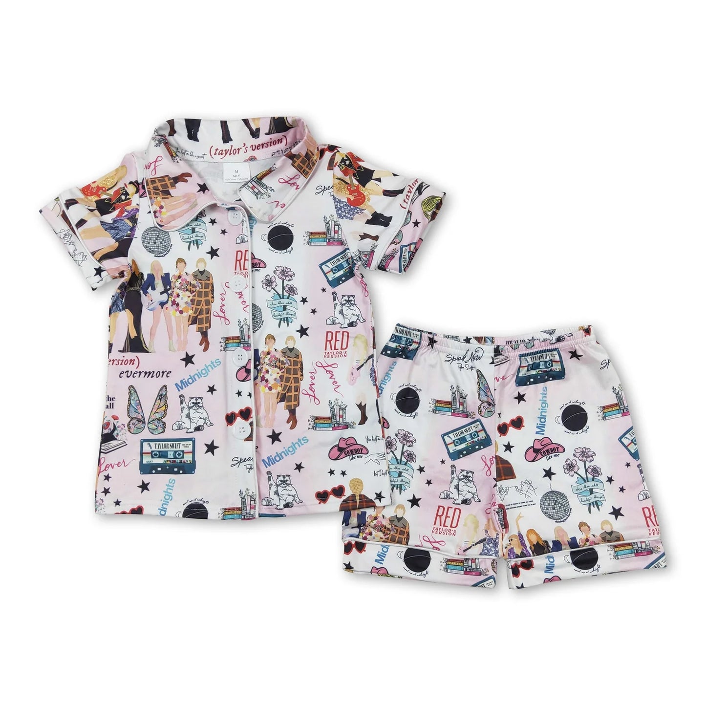 RTS NO MOQ Sibling milk silk Cute Clothes Baby Girls Pink Button Shirt Ruffle Shorts Pajama Set