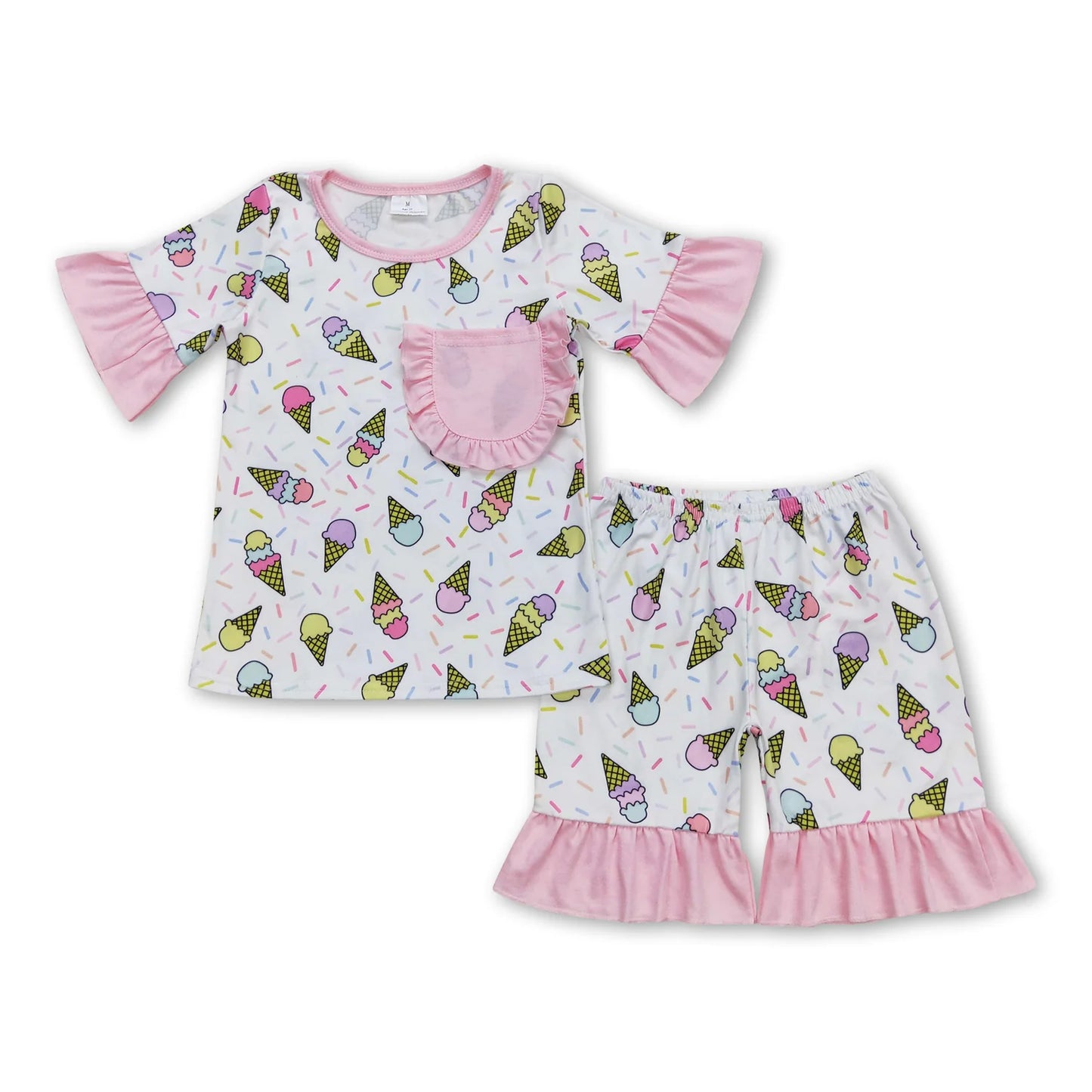 RTS NO MOQ Sibling milk silk Baby Girls Cute Short Sleeve Shirt Top Ruffle Shorts Pajama Set