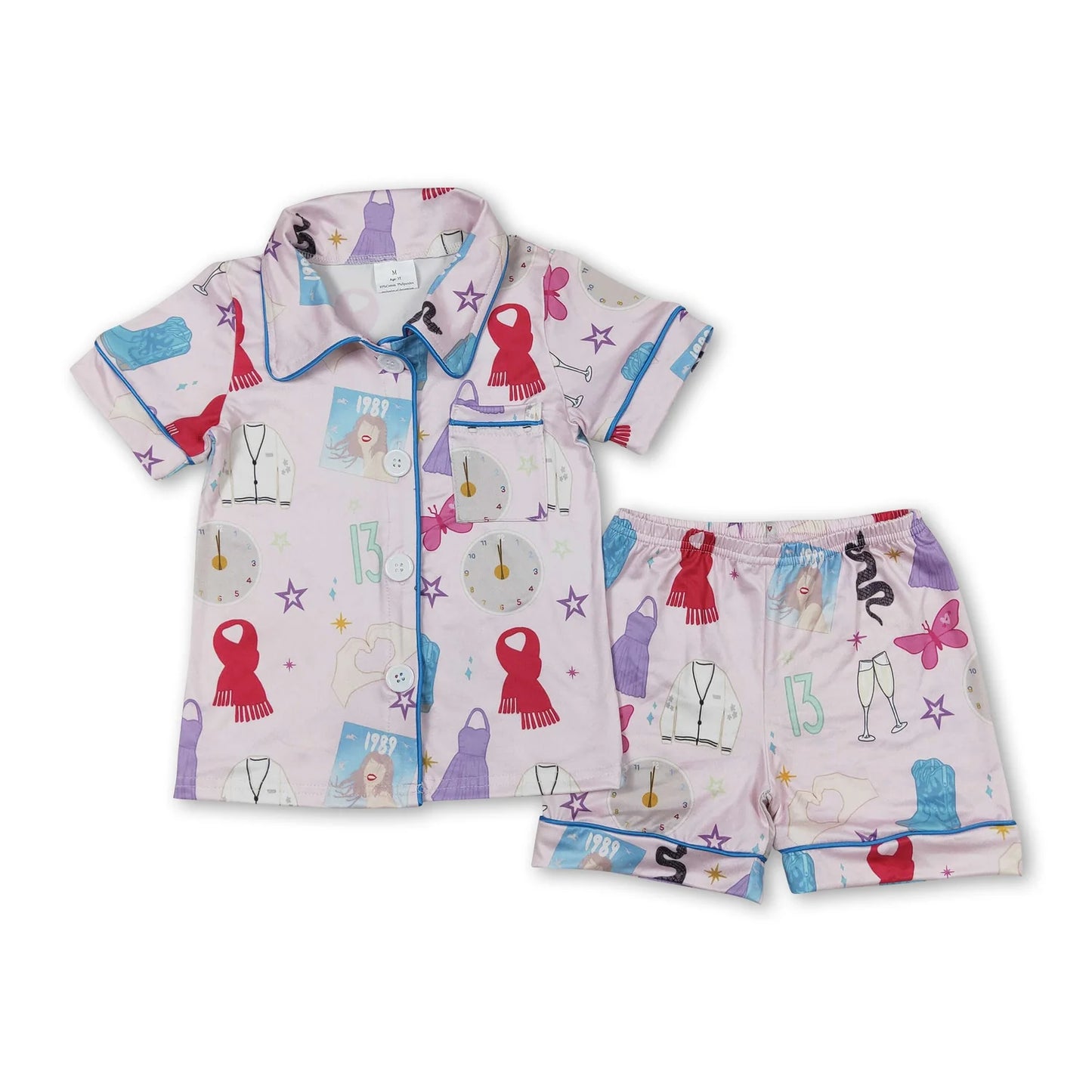 RTS NO MOQ Sibling milk silk Cute Clothes Baby Girls Pink Button Shirt Ruffle Shorts Pajama Set