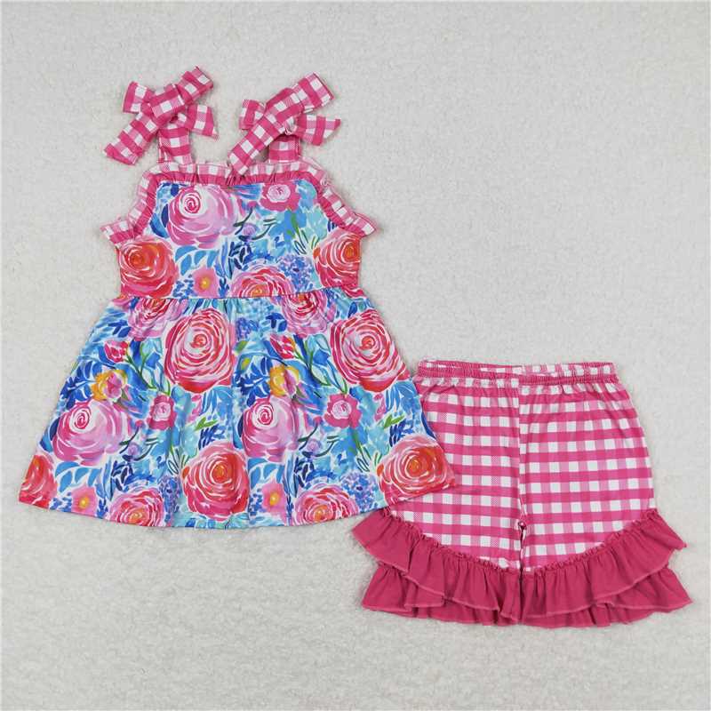 RTS NO MOQ Girls clothes floral short sleeve Clothes Sets dress romper