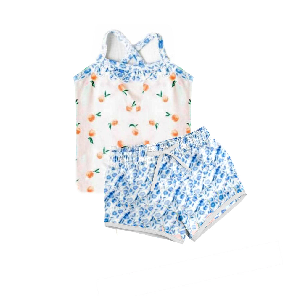 GSSO0864 Girls suspender blue shorts summer suit