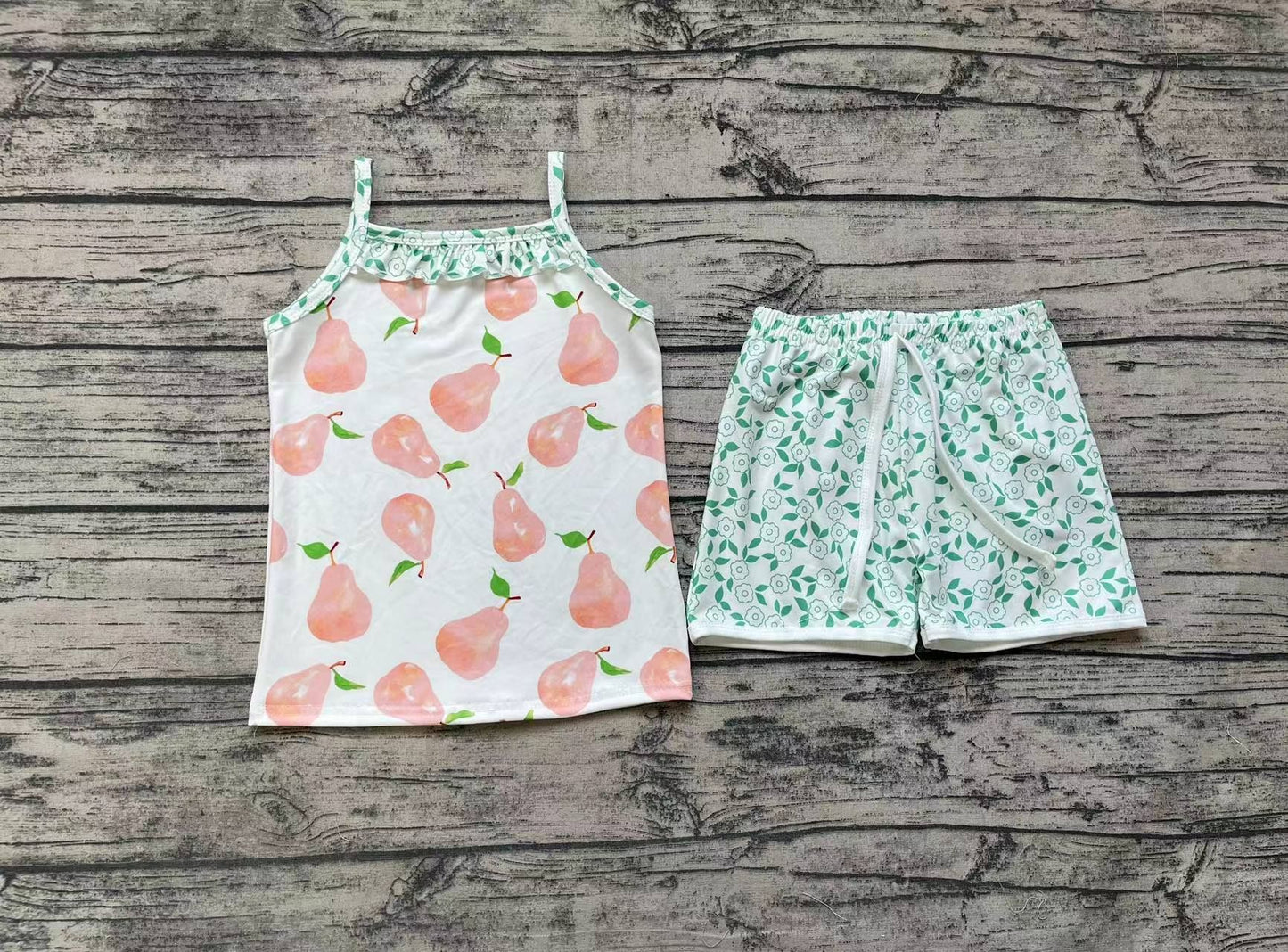 GSSO0867 pre-order baby girl clothes Pear Pattern Sleeveless Floral Shorts Set