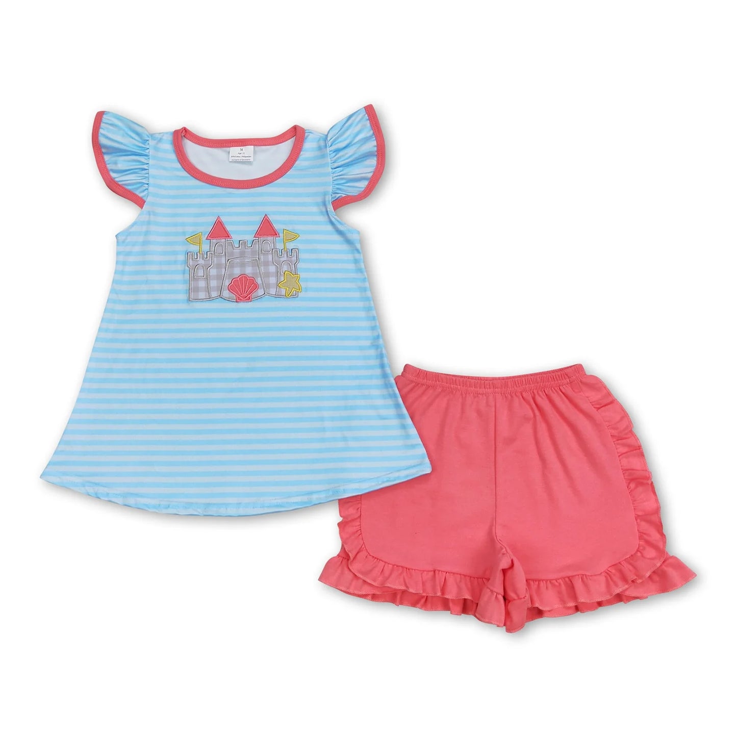 RTS NO MOQ Sibling milk silk Baby Girl Boys Blue Striped Print Top Shorts Set Rompers