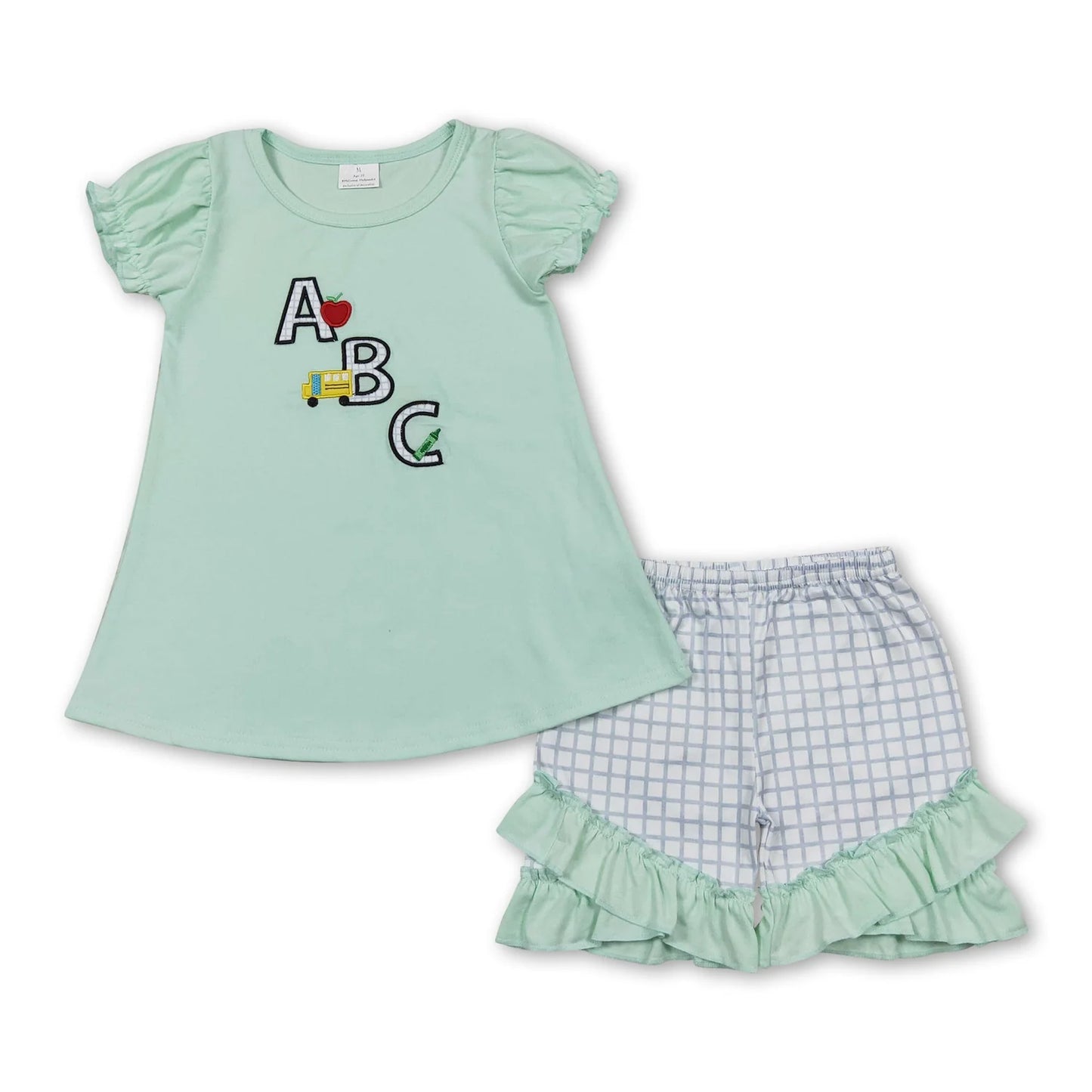 RTS NO MOQ Sibling milk silk Baby Girls Boys ABC Letter Print Back To School Shirt Shorts Clothes Sets Dress