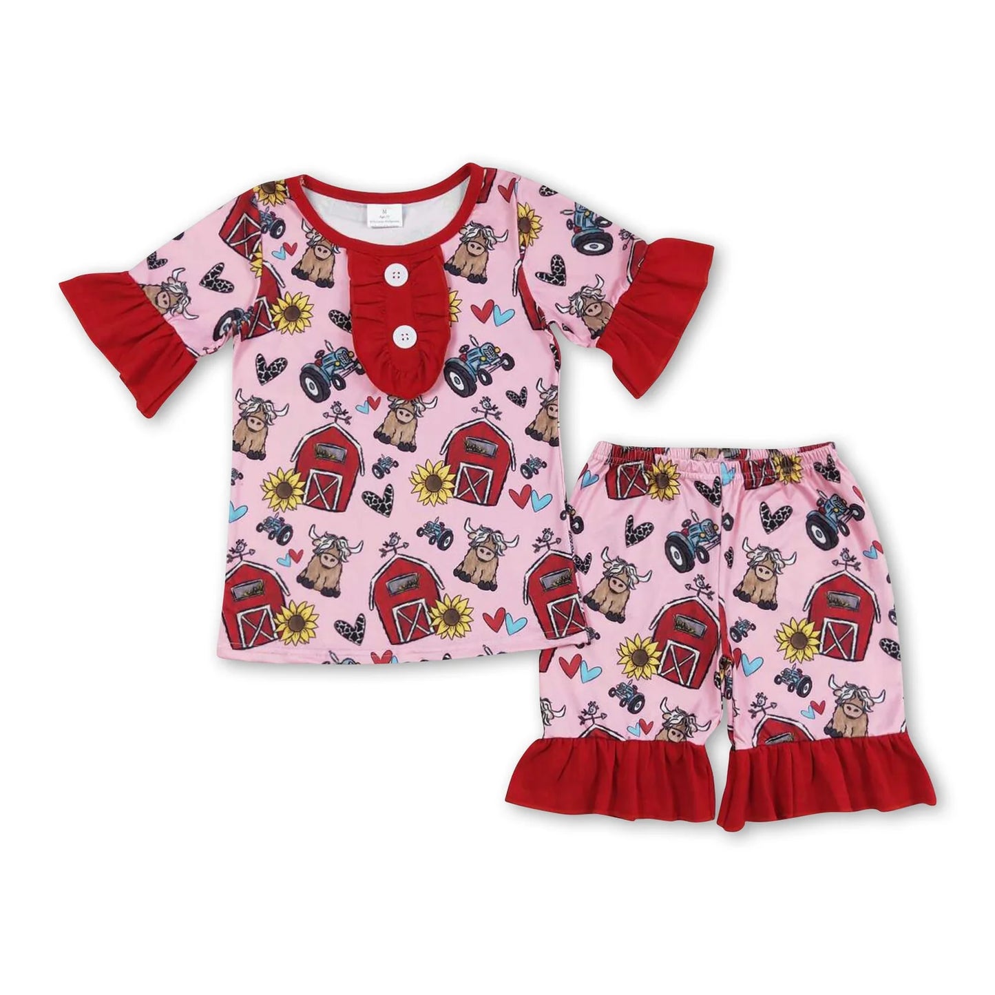 RTS NO MOQ Sibling milk silk Baby Girls Cute Short Sleeve Shirt Top Ruffle Shorts Pajama Set