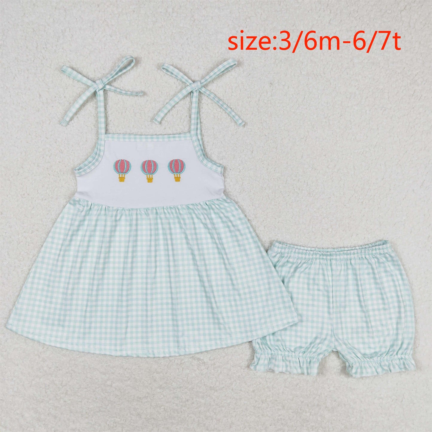 rts no moq GSSO0982 Embroidered hot air balloon plaid suspender shorts suit
