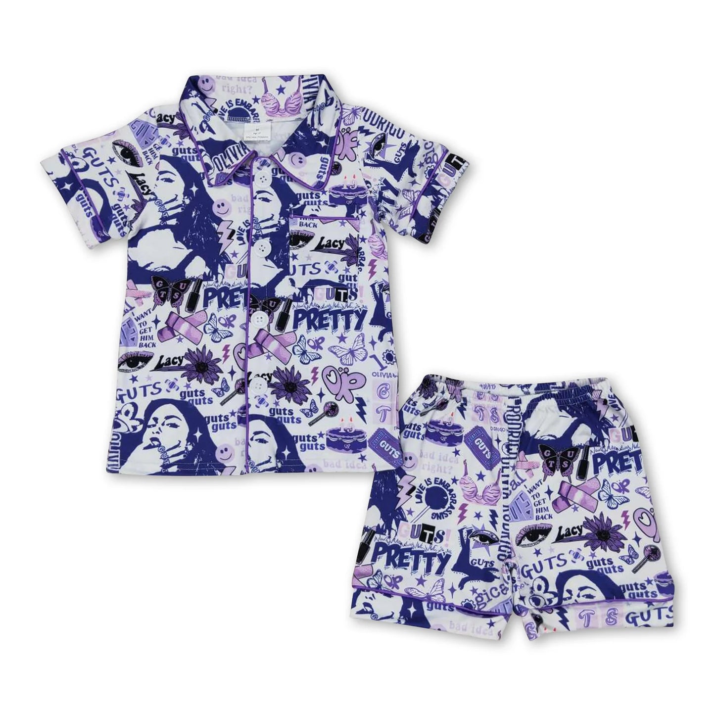 RTS NO MOQ Sibling milk silk Cute Clothes Baby Girls Pink Button Shirt Ruffle Shorts Pajama Set