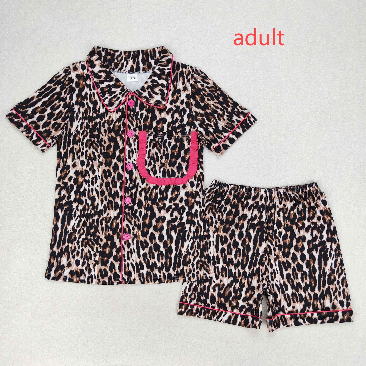 RTS NO MOQ ETA 5/7days arrived GSSO1122 Adult female leopard print rose red lace short sleeve shorts pajama set