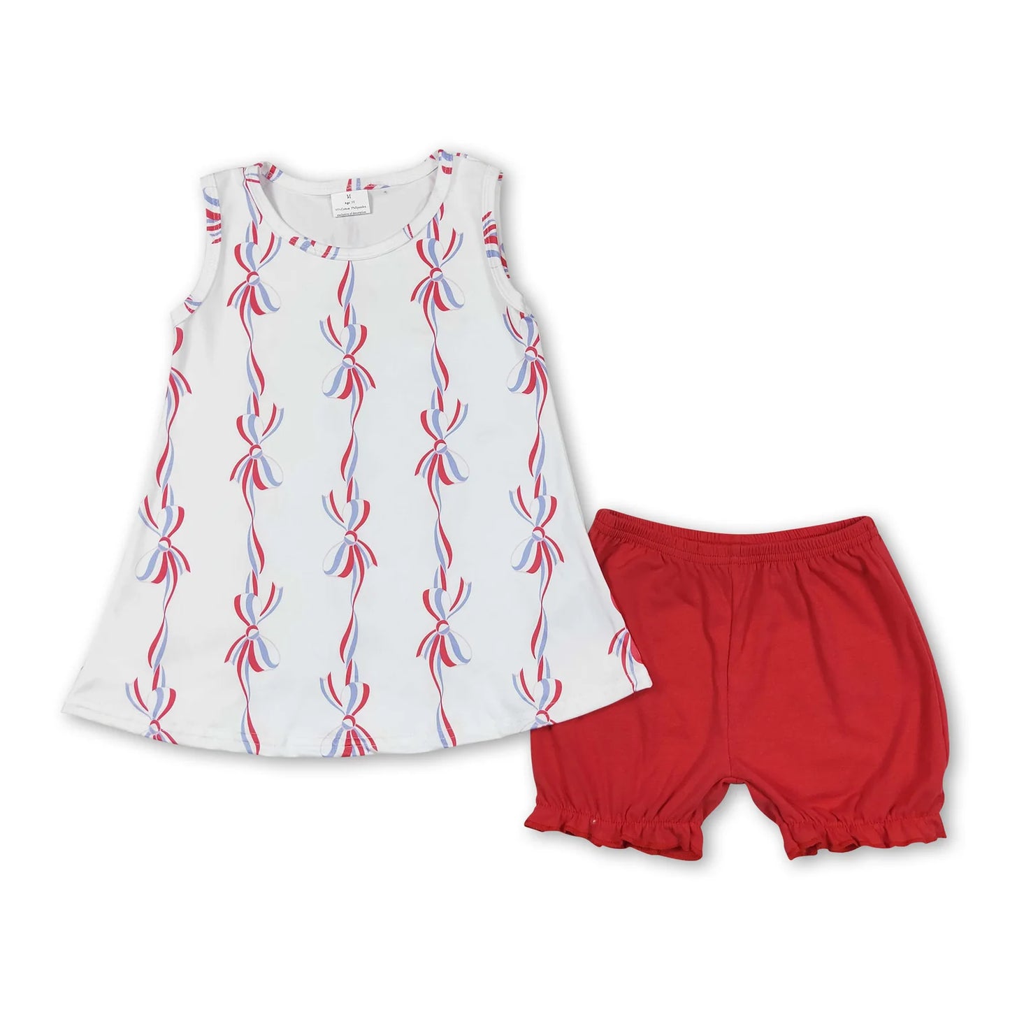 RTS NO MOQ Sibling milk silk Baby Girl 4th Of July Bows Tunic Shorts Rompers And Dresses Clothes Set