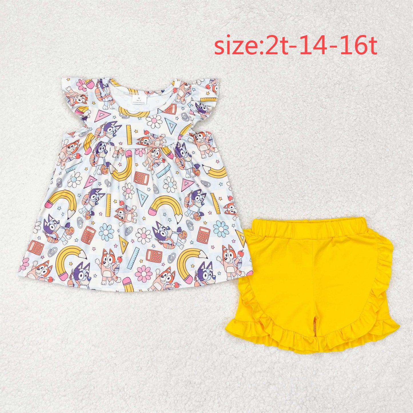 Cute Clothes  GSSO1246 flower pencil plaid flying sleeve yellow shorts set