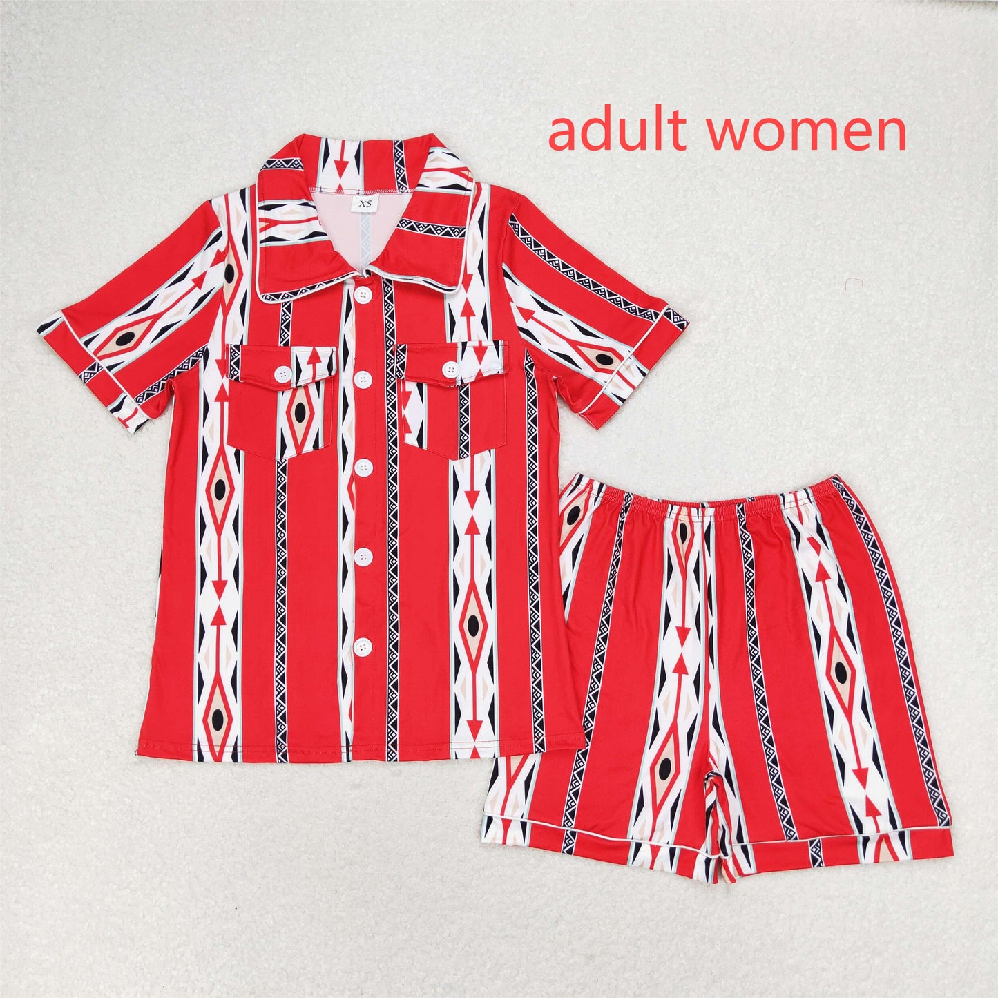 RTS NO MOQ Sibling Adult Girls Button Cardigan Short Sleeve Shorts Pajama Set: Leopard & Geometric Stripes