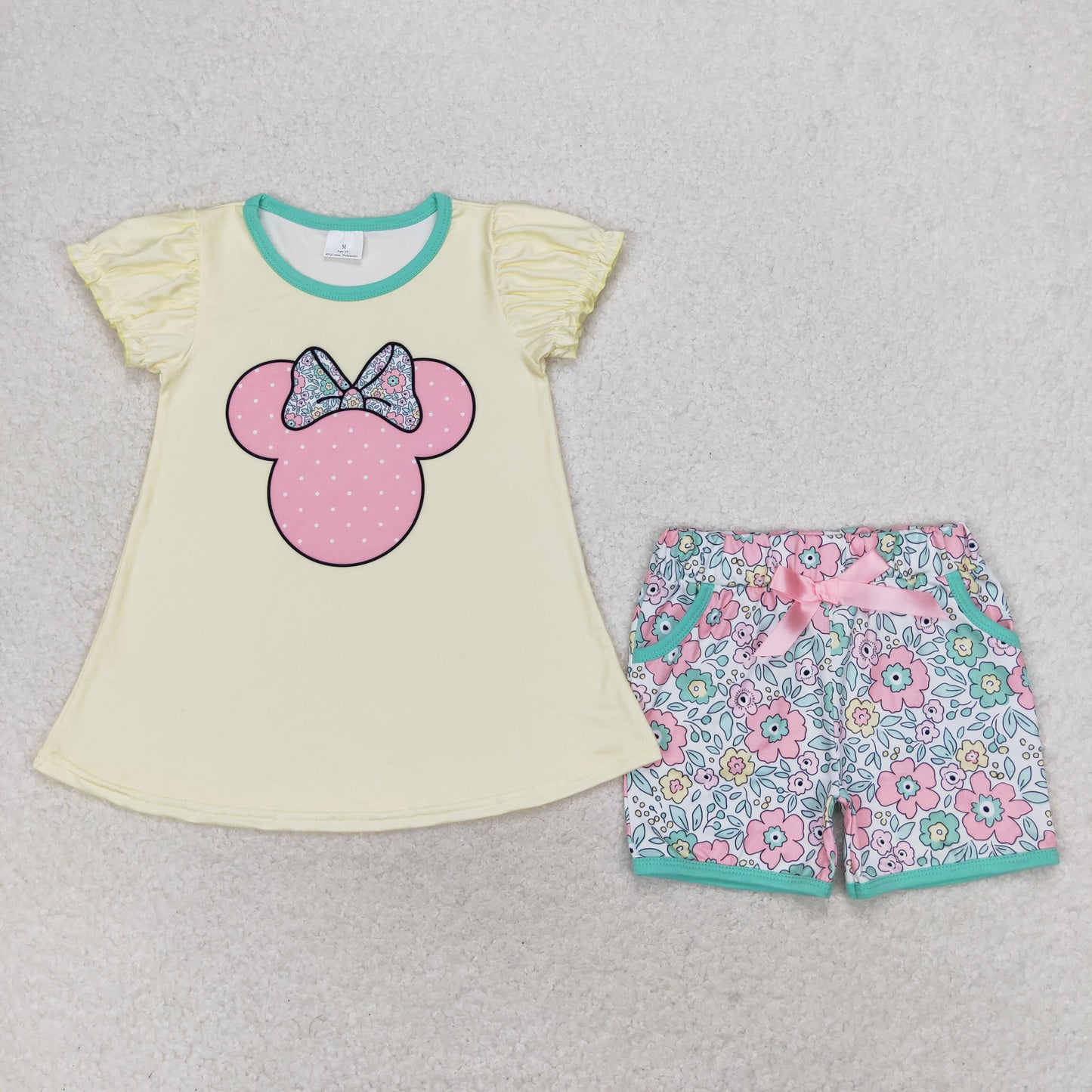 Cute Clothes GSSO1308 Baby Girls Short Sleeve Shirt Pockets Flowers Shorts Clothes Sets
