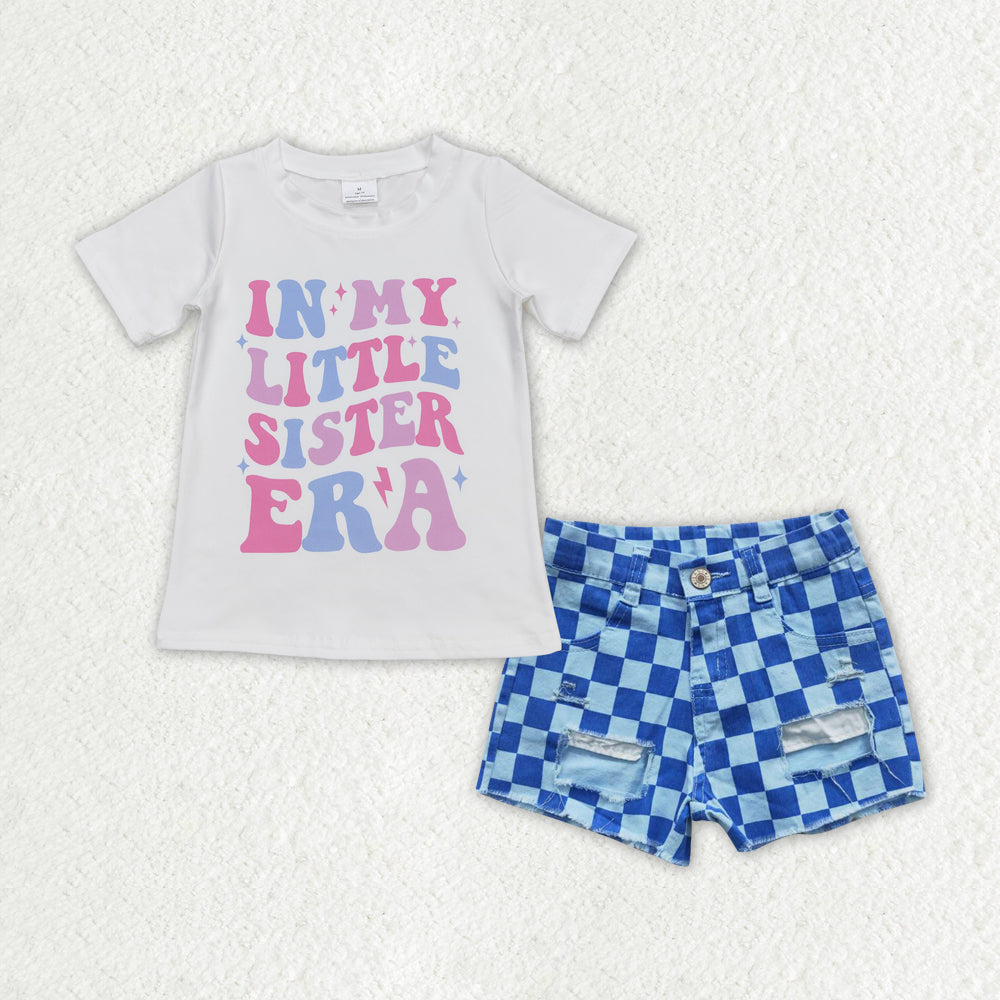 GSSO1411in my little sister era white short-sleeved top with lettering