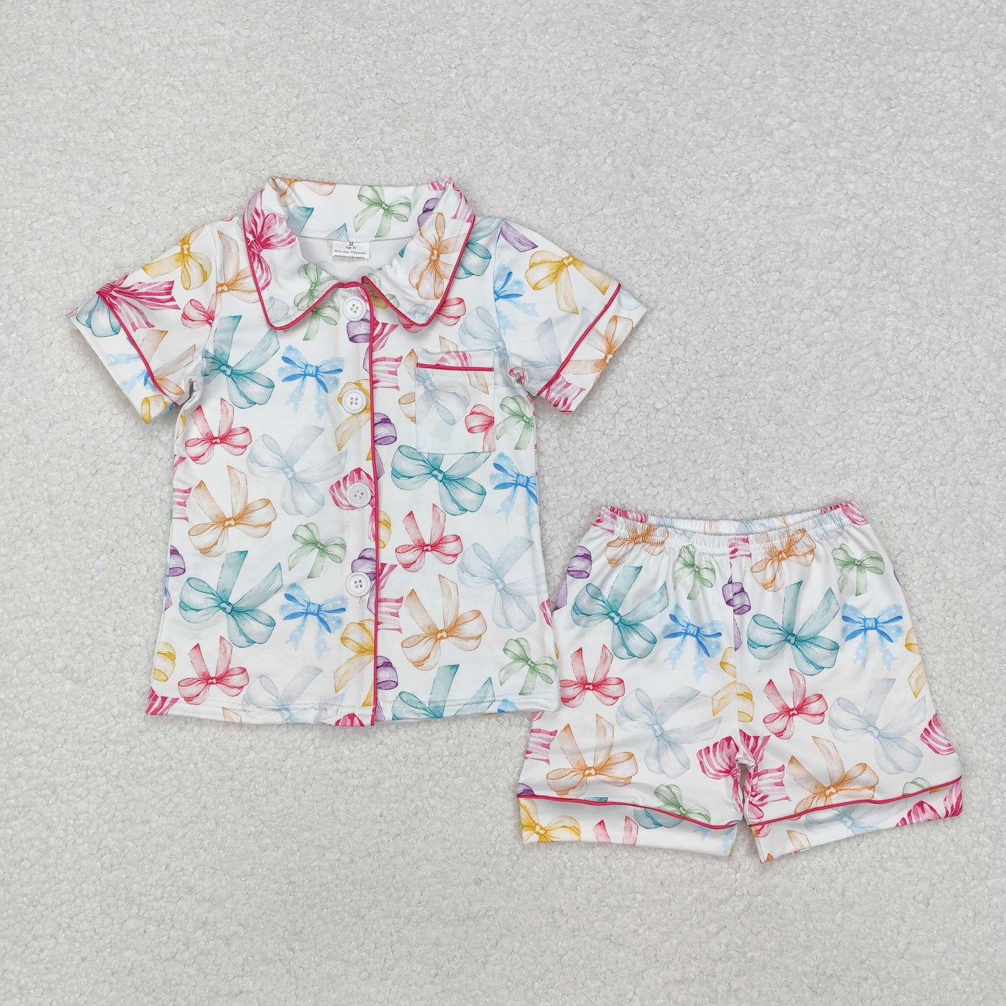 RTS no moq baby girls bow Short Sleeve Shorts pajamas sets