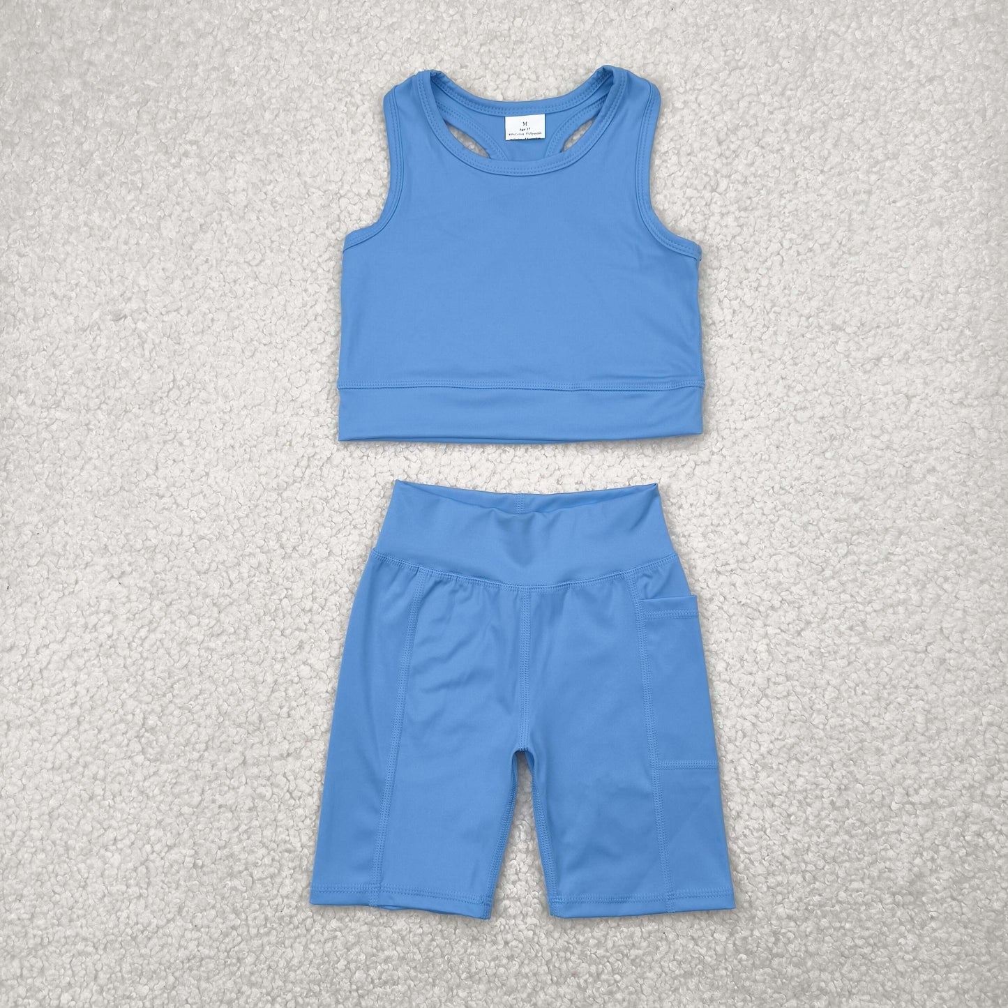 RTS NO MOQ baby girls Clothes yoga solid color short sleeve shorts Sets