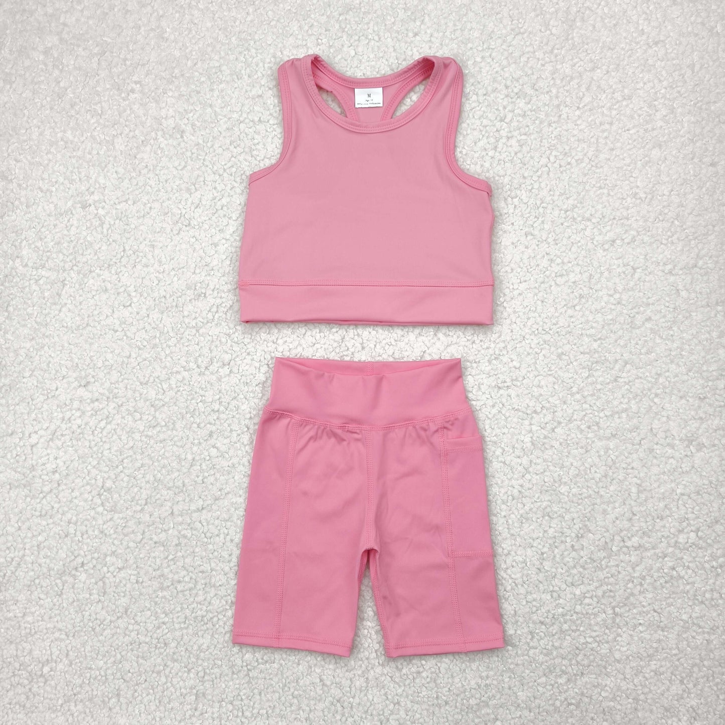 RTS NO MOQ GSSO1516 Pure pink vest shorts yoga suit