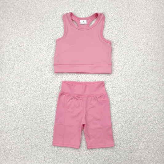RTS NO MOQ GSSO1516 Pure pink vest shorts yoga suit