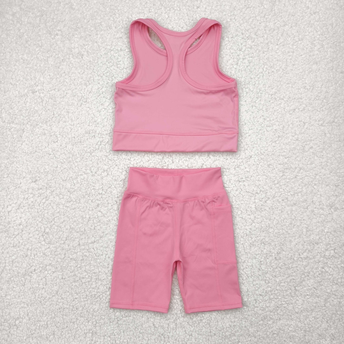 RTS NO MOQ baby girls Clothes yoga solid color short sleeve shorts Sets