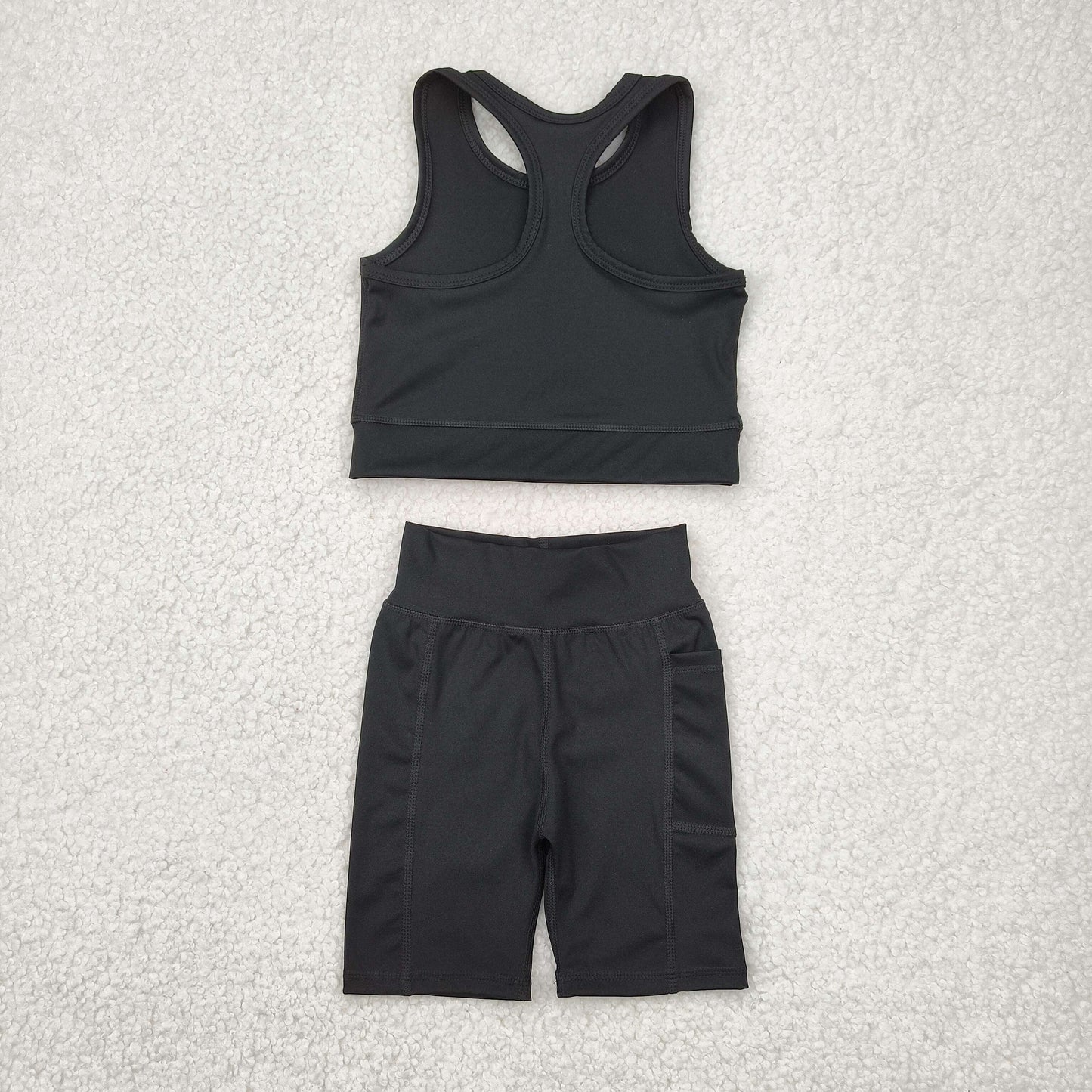 RTS NO MOQ baby girls Clothes yoga solid color short sleeve shorts Sets