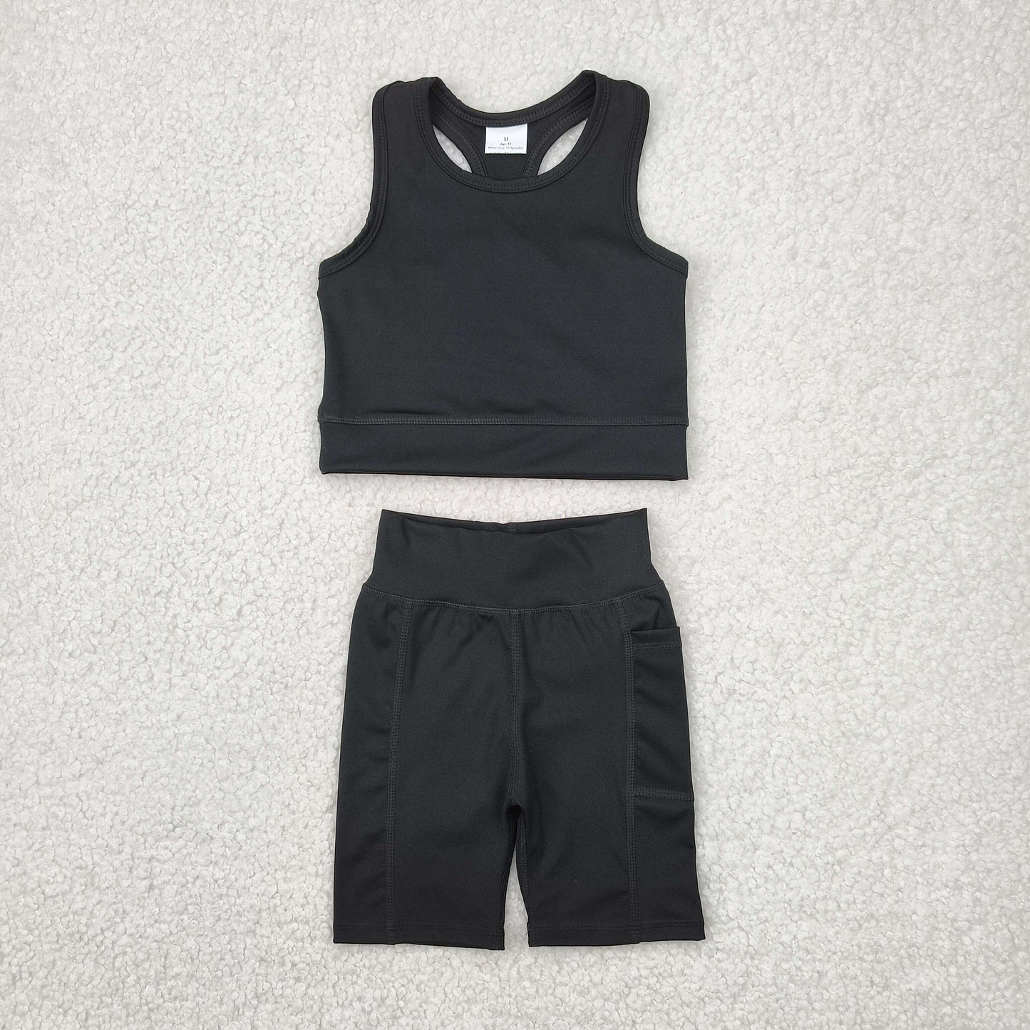 RTS NO MOQ GSSO1517 Pure black vest shorts yoga suit