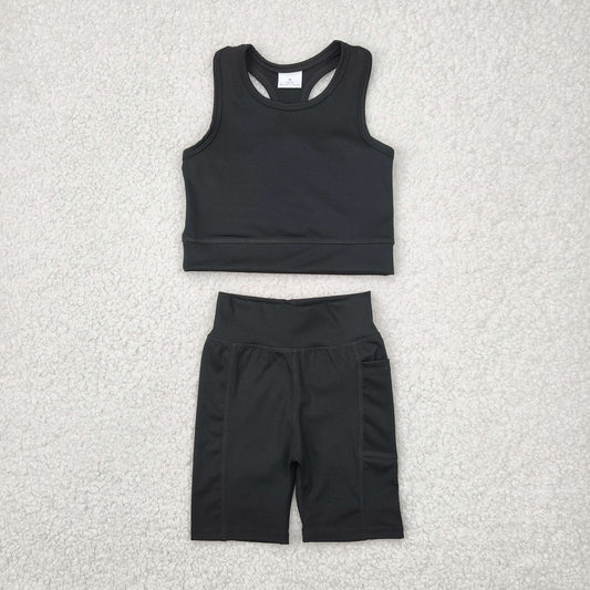 RTS NO MOQ GSSO1517 Pure black vest shorts yoga suit