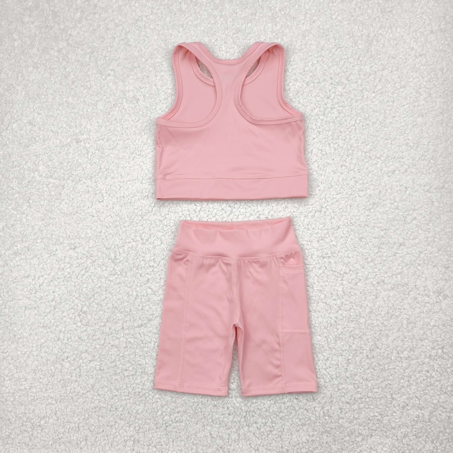 RTS NO MOQ GSSO1518 Pure light pink vest shorts yoga suit