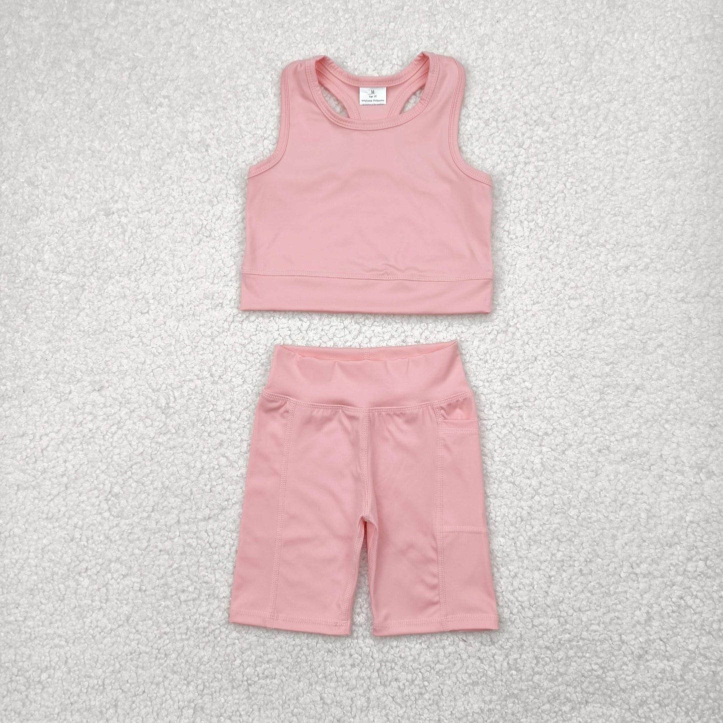RTS NO MOQ baby girls Clothes yoga solid color short sleeve shorts Sets