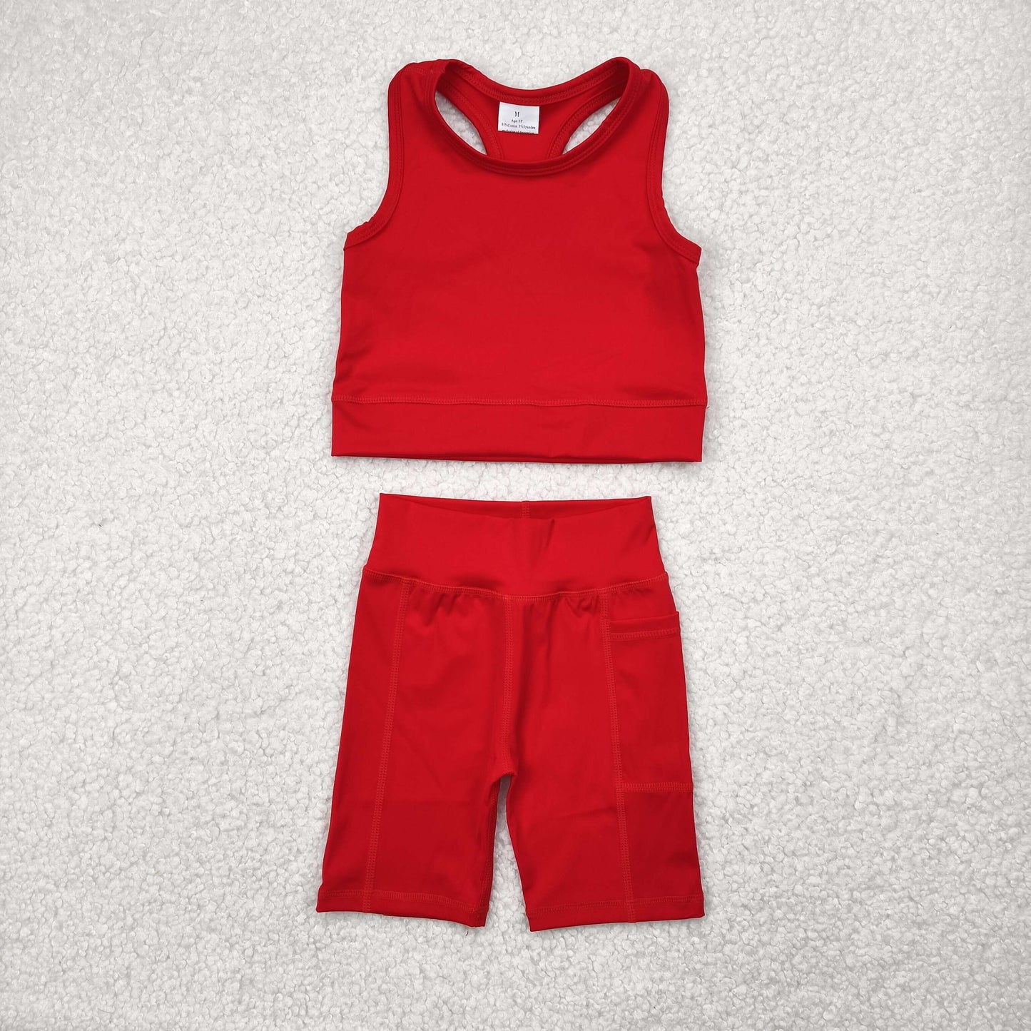 RTS NO MOQ baby girls Clothes yoga solid color short sleeve shorts Sets