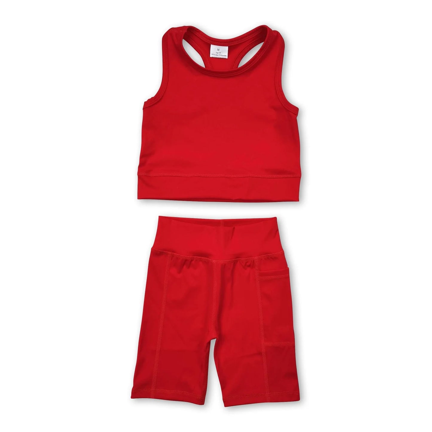 RTS NO MOQ Sibling yoga fabric cotton Baby Girls Top Shorts Clothes Set Dresses Skirts Red Athletic Active Wear
