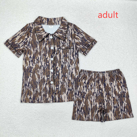 RTS NO MOQ（In Stock) GSSO1537 Adult women military green camouflage short-sleeved shorts pajama set