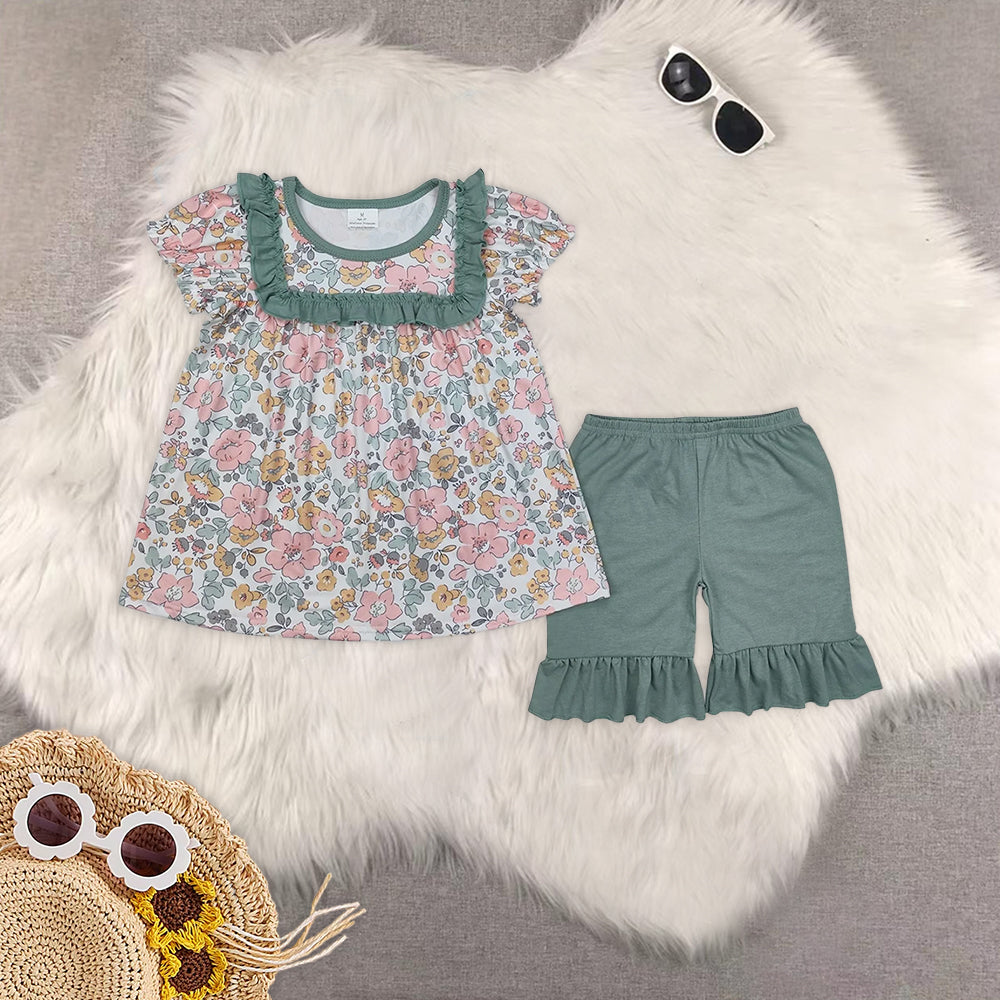 RTS NO MOQ baby girls Clothes short sleeve shorts Sets