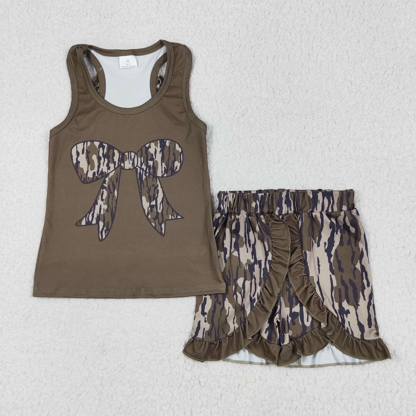 RTS NO MOQ GSSO1627 Camouflage bow military green vest and shorts set