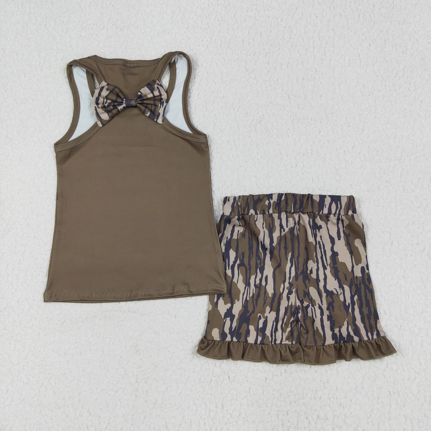 RTS NO MOQ GSSO1627 Camouflage bow military green vest and shorts set