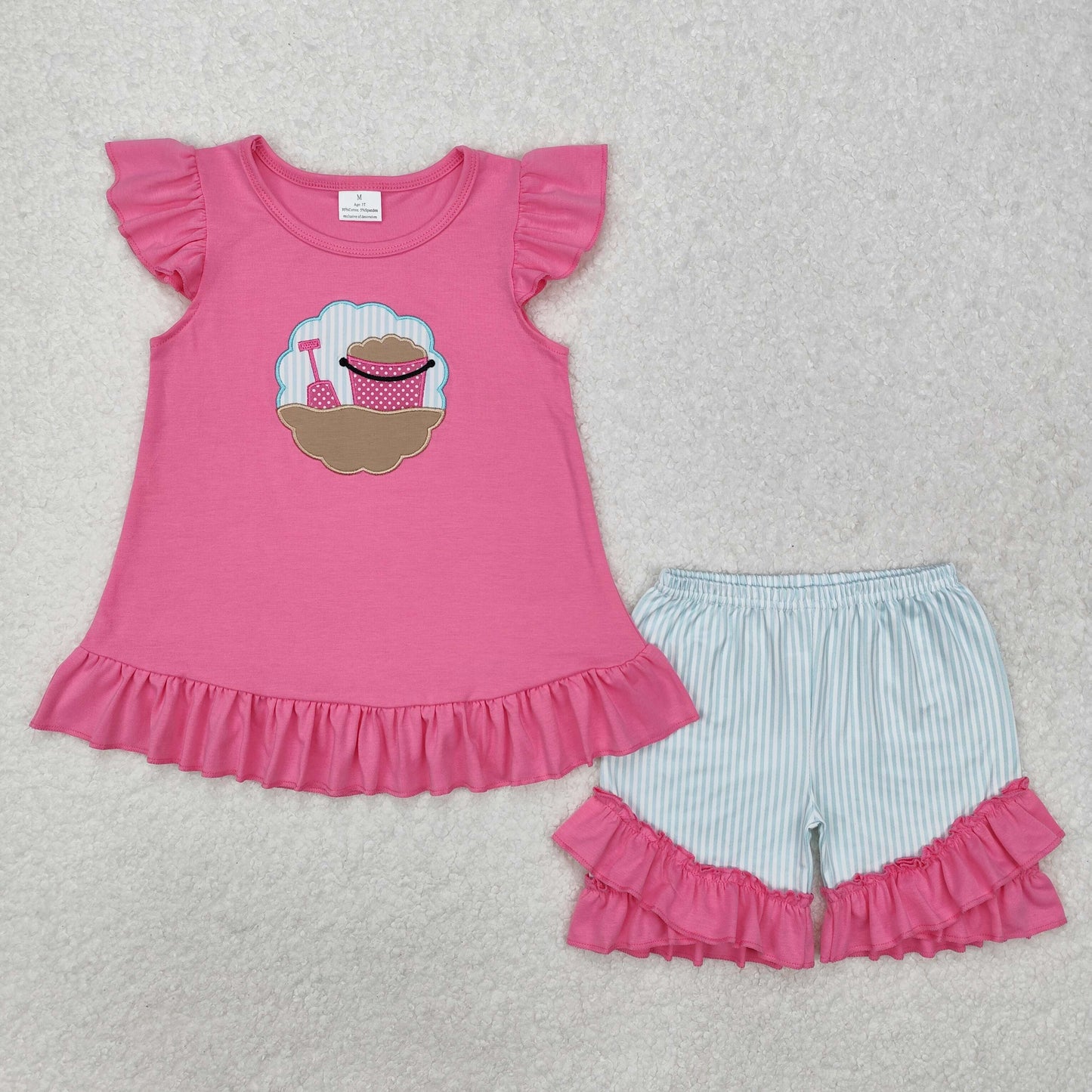 RTS NO MOQ baby girl clothes embroidery short-sleeved shorts suit & short-sleeved sets