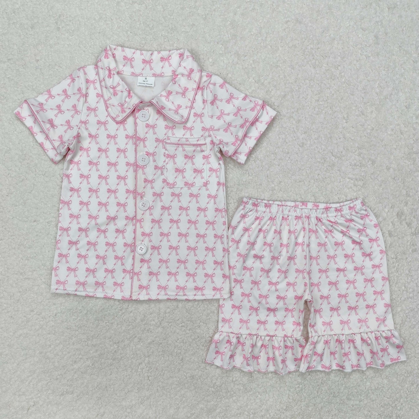 RTS no moq baby girls bow Short Sleeve Shorts pajamas sets
