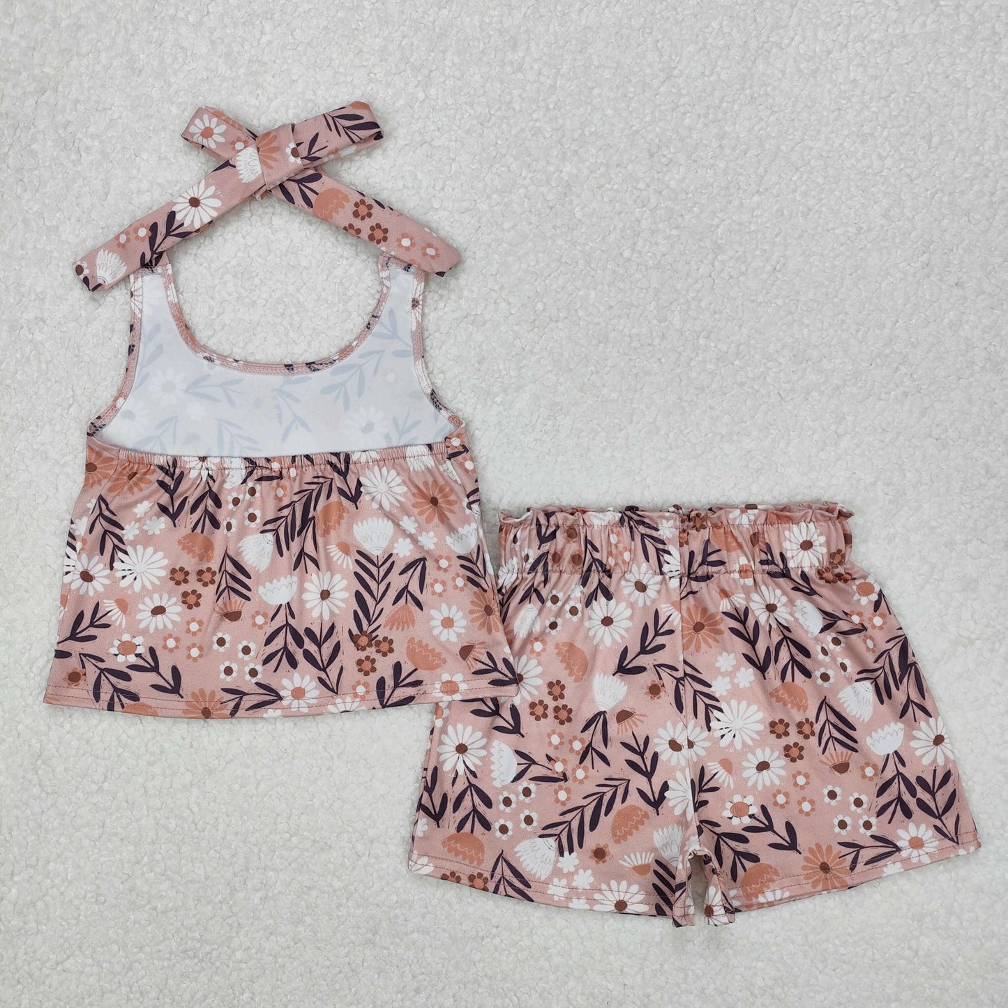 RTS NO MOQ ETA 5/7days Arrived GSSO1870 Flower leaf sleeveless shorts set