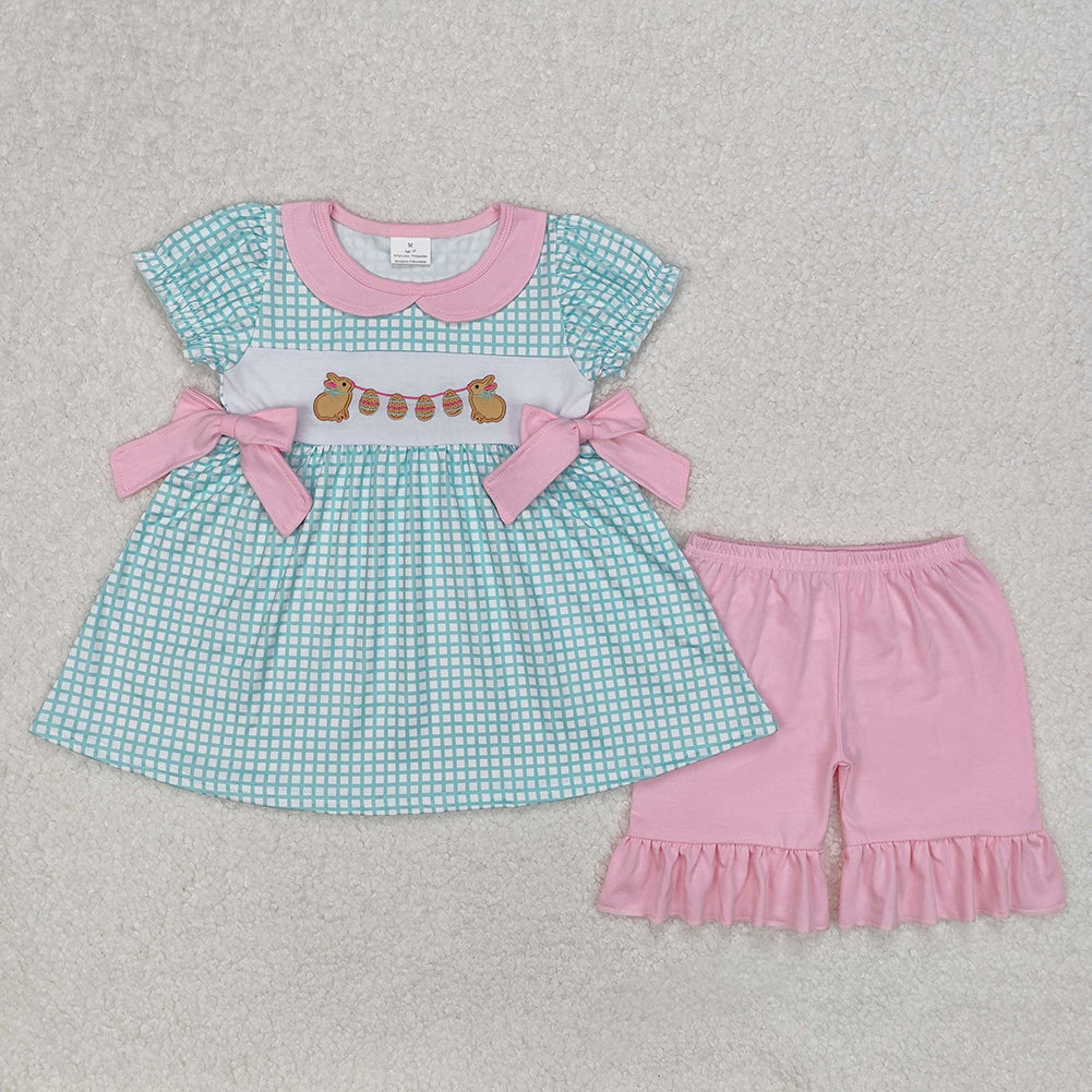 RTS NO MOQ baby Girls Clothes embroidery easter short sleeve shorts Sets and dress