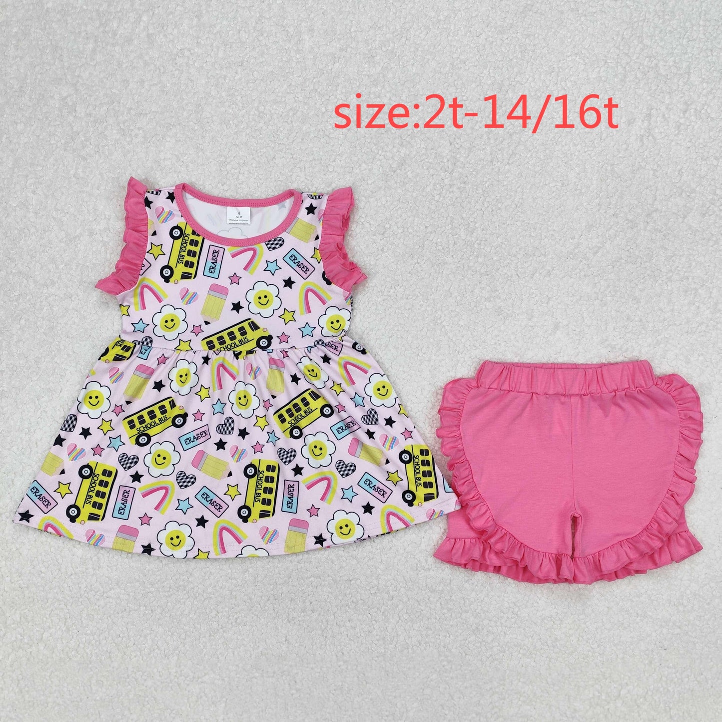 RTS NO MOQ baby Girls Clothes back to school short sleeve shorts Sets and dress