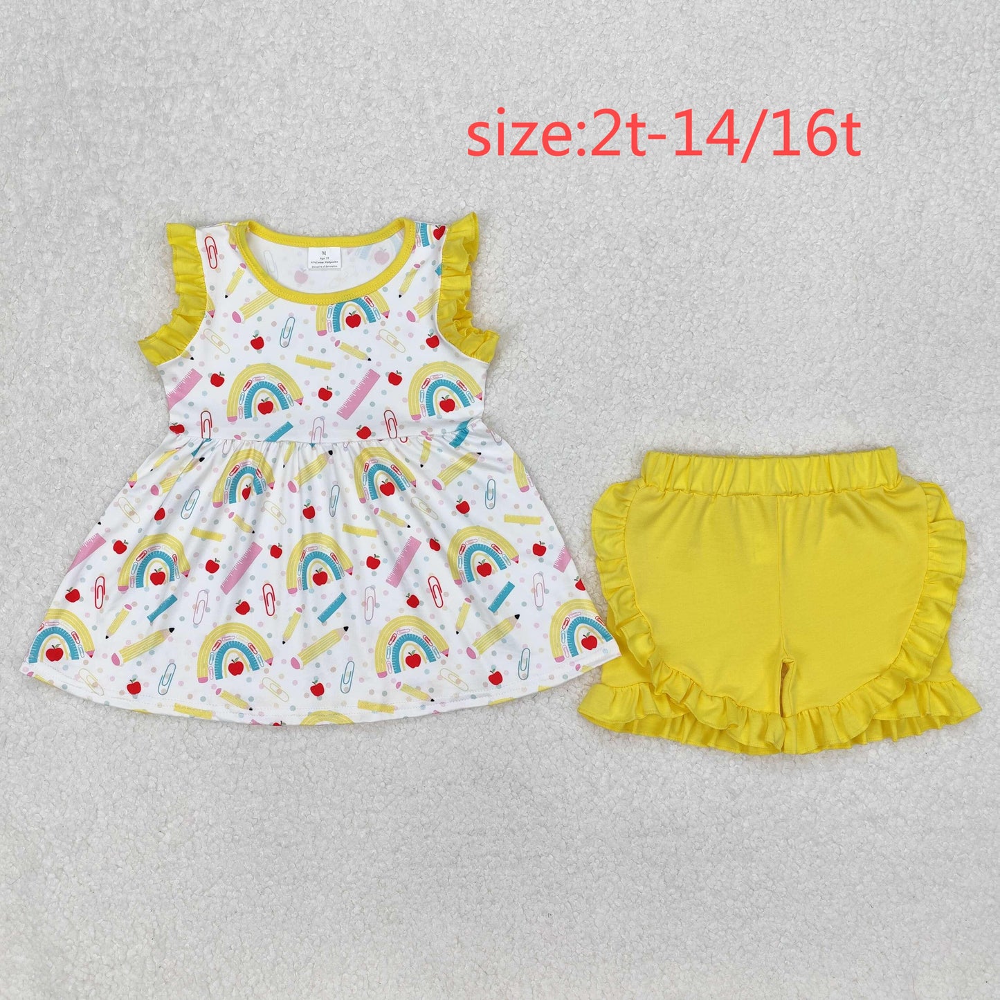 RTS NO MOQ baby Girls Clothes back to school short sleeve shorts Sets and dress