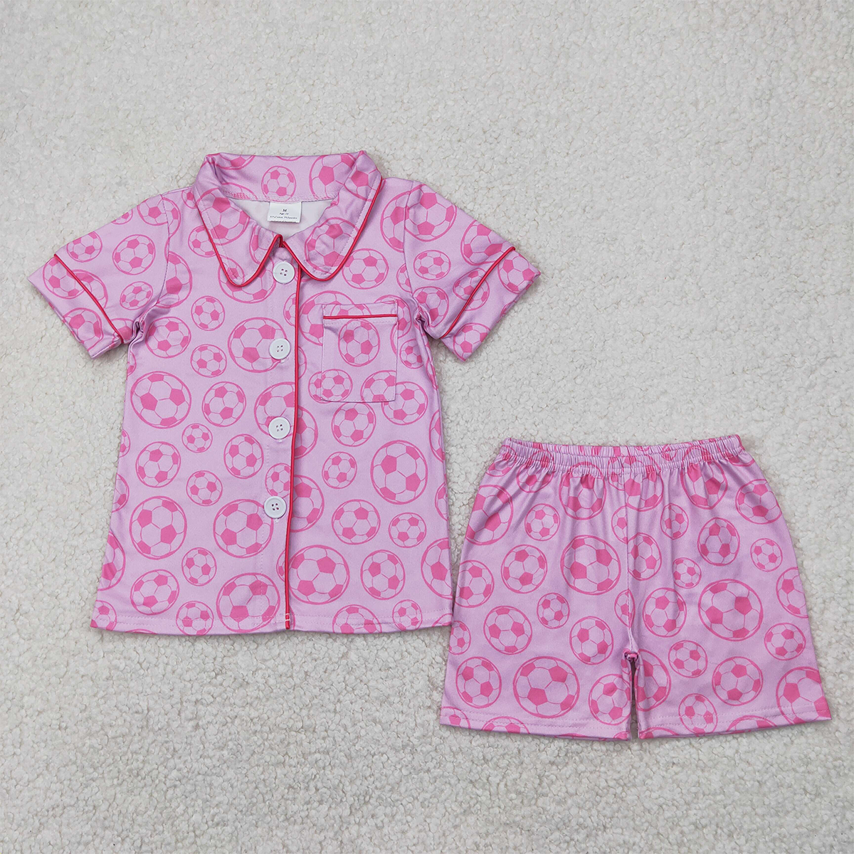RTS NO MOQ Sibling Baby Girls Pink Soccer Buttons Shirt Shorts Pajamas Sets Active Wear Top Shorts Skirts Sets