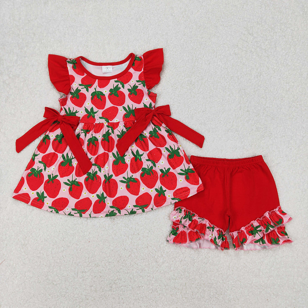 RTS NO MOQ Girls clothes strawberry short sleeve Clothes Sets dress romper