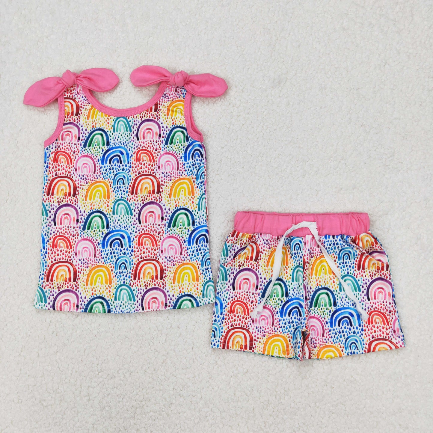 RTS NO MOQ girls short-sleeved shorts suit & short-sleeved set