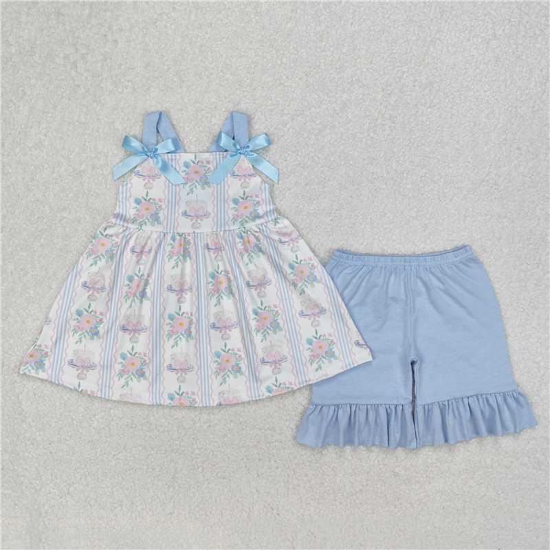 RTS NO MOQ baby Girls Clothes floral short sleeve shorts Sets and dress