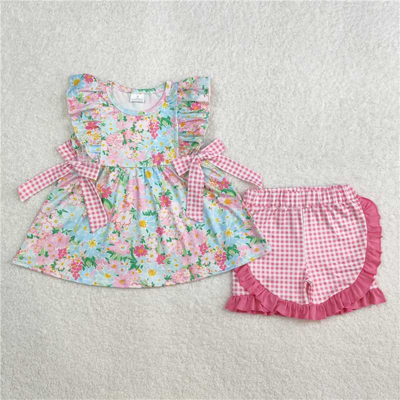RTS NO MOQ baby Girls Clothes short sleeve shorts Sets and romper and dress