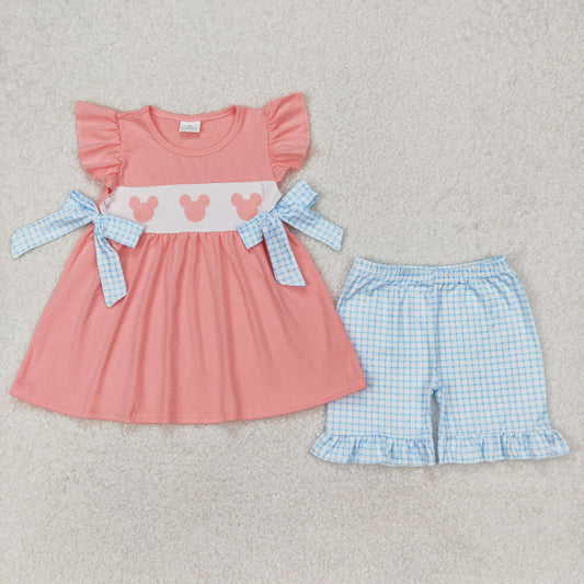 Cute Clothes GSSO2126 Baby Girls Pink Bows Top Ruffle Shorts Clothes Sets
