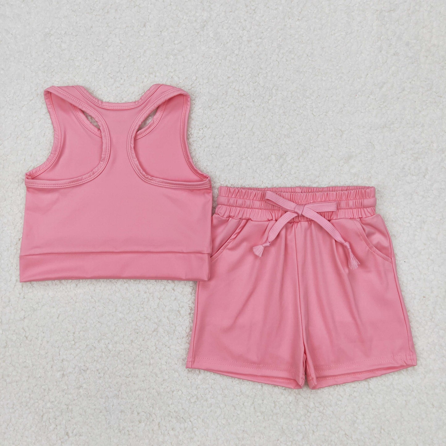 RTS NO MOQ baby girls Clothes yoga solid color short sleeve shorts Sets