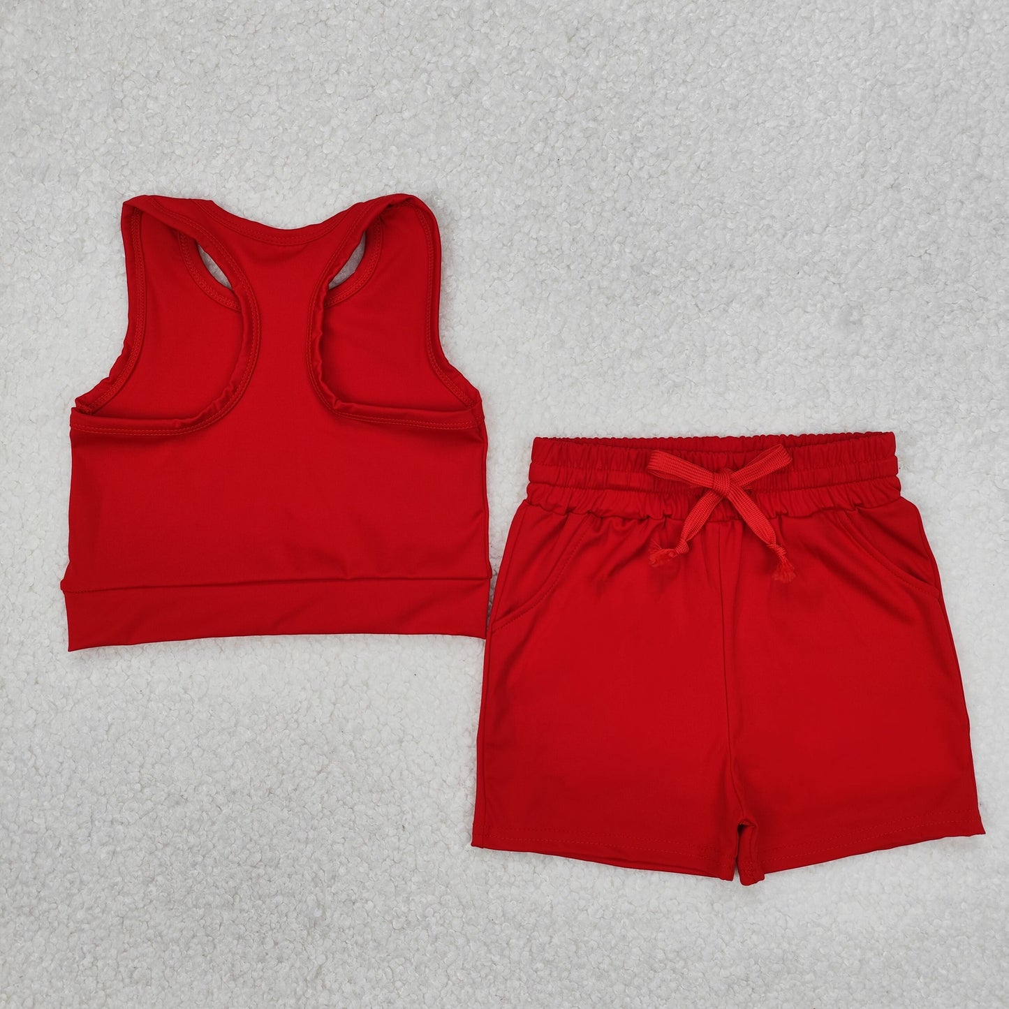 RTS NO MOQ ETA 5/7days Arrived GSSO2131 Solid red sleeveless shorts yoga set