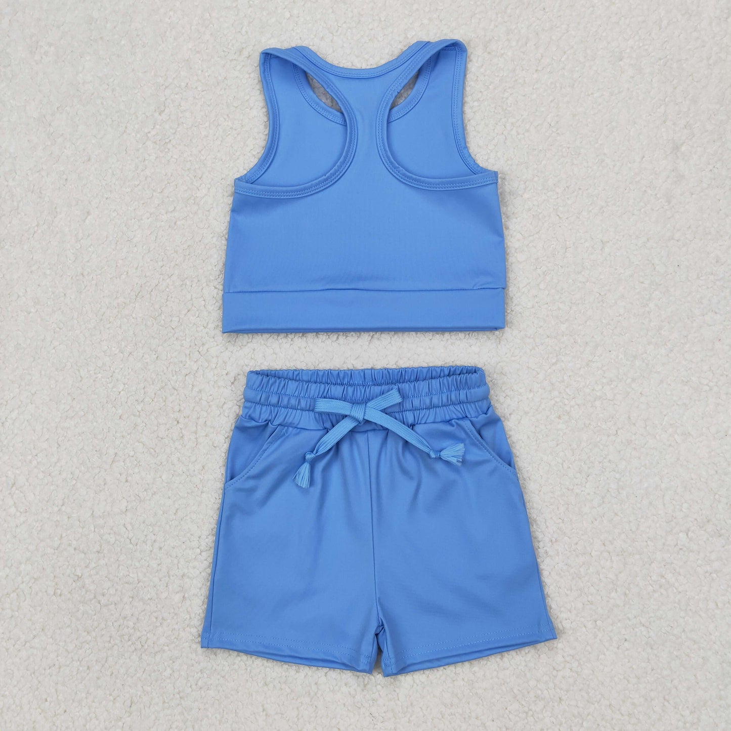 RTS NO MOQ baby girls Clothes yoga solid color short sleeve shorts Sets