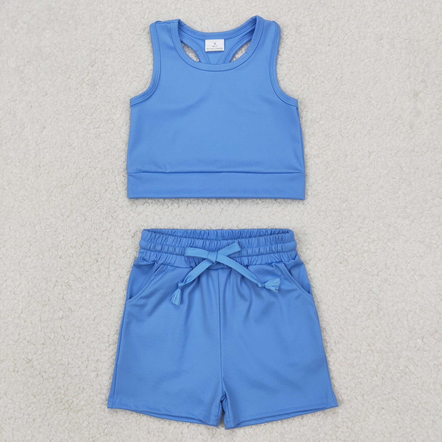 RTS NO MOQ baby girls Clothes yoga solid color short sleeve shorts Sets